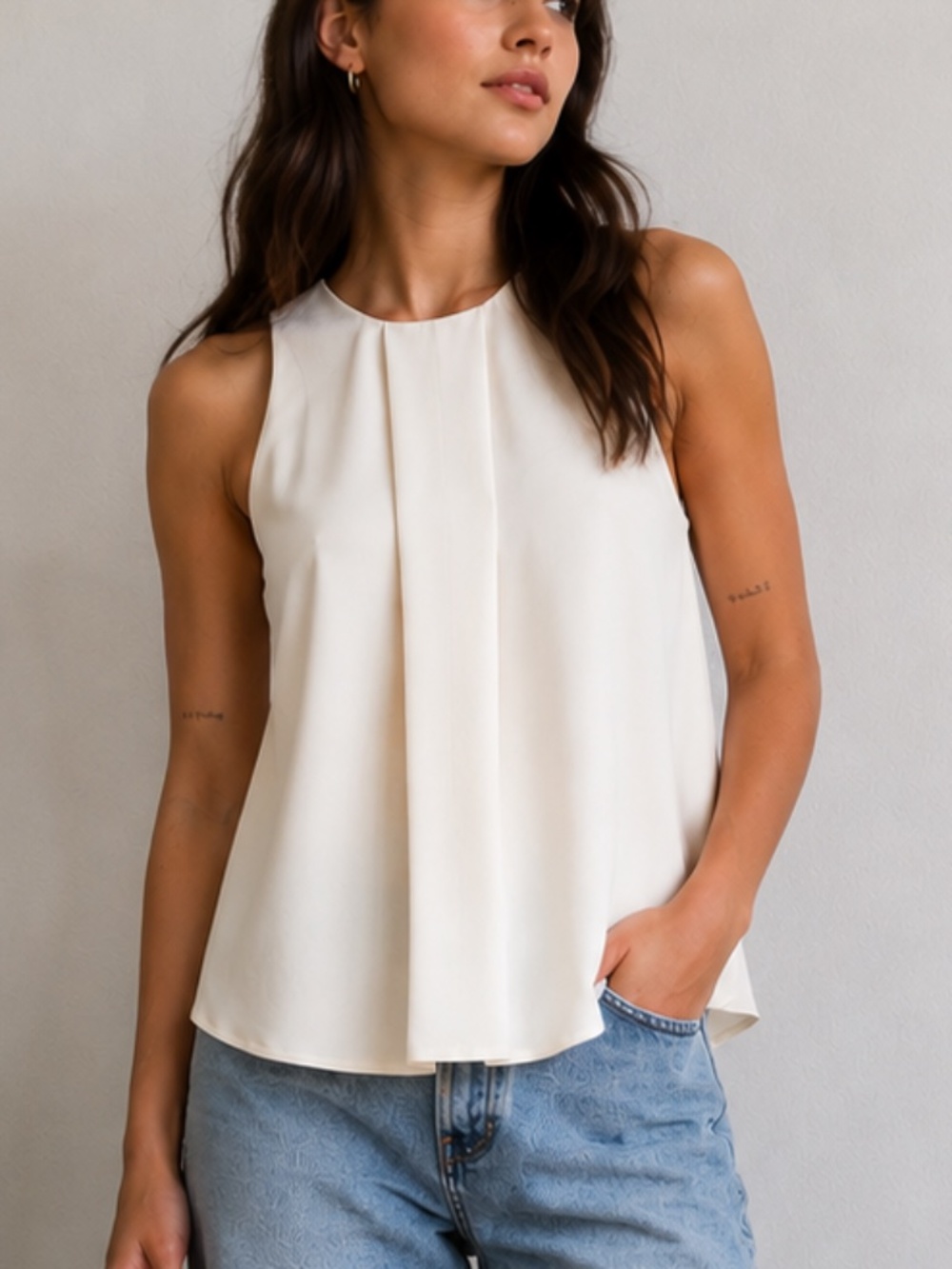 A.L.C. Cream 100% Silk Pleated Sleeveless Top XS